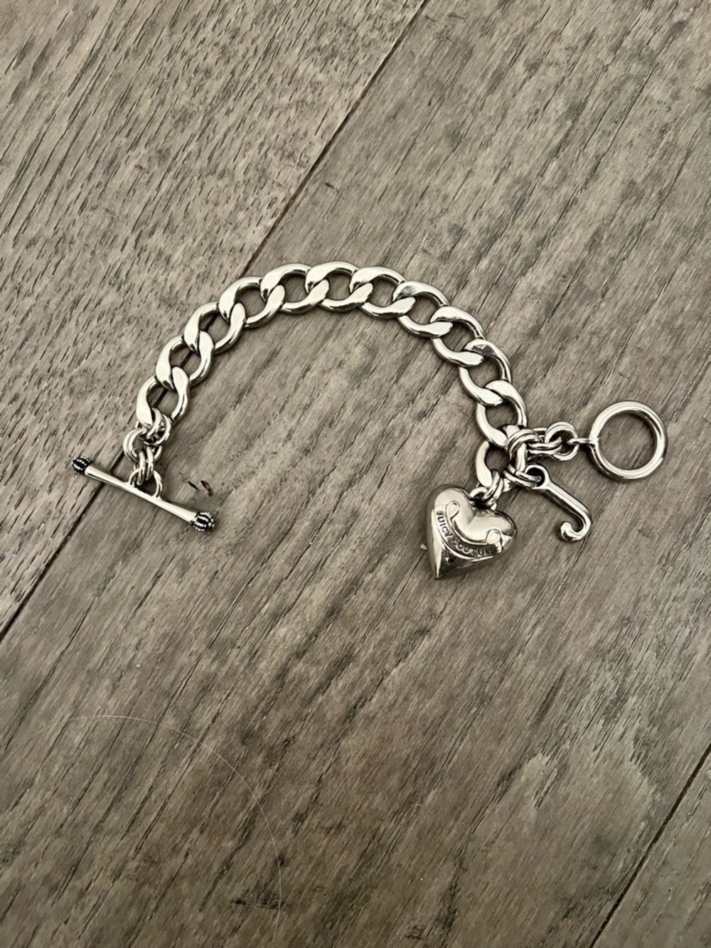 Juicy Couture Silver Heart Charm Toggle Bracelet